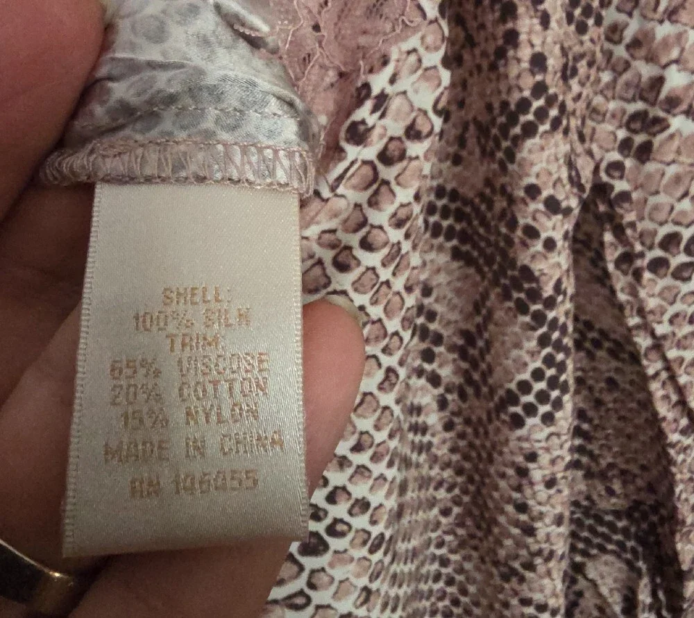 SILK Snake-Print Lace-Trim Open Cardigan in Blush Pink